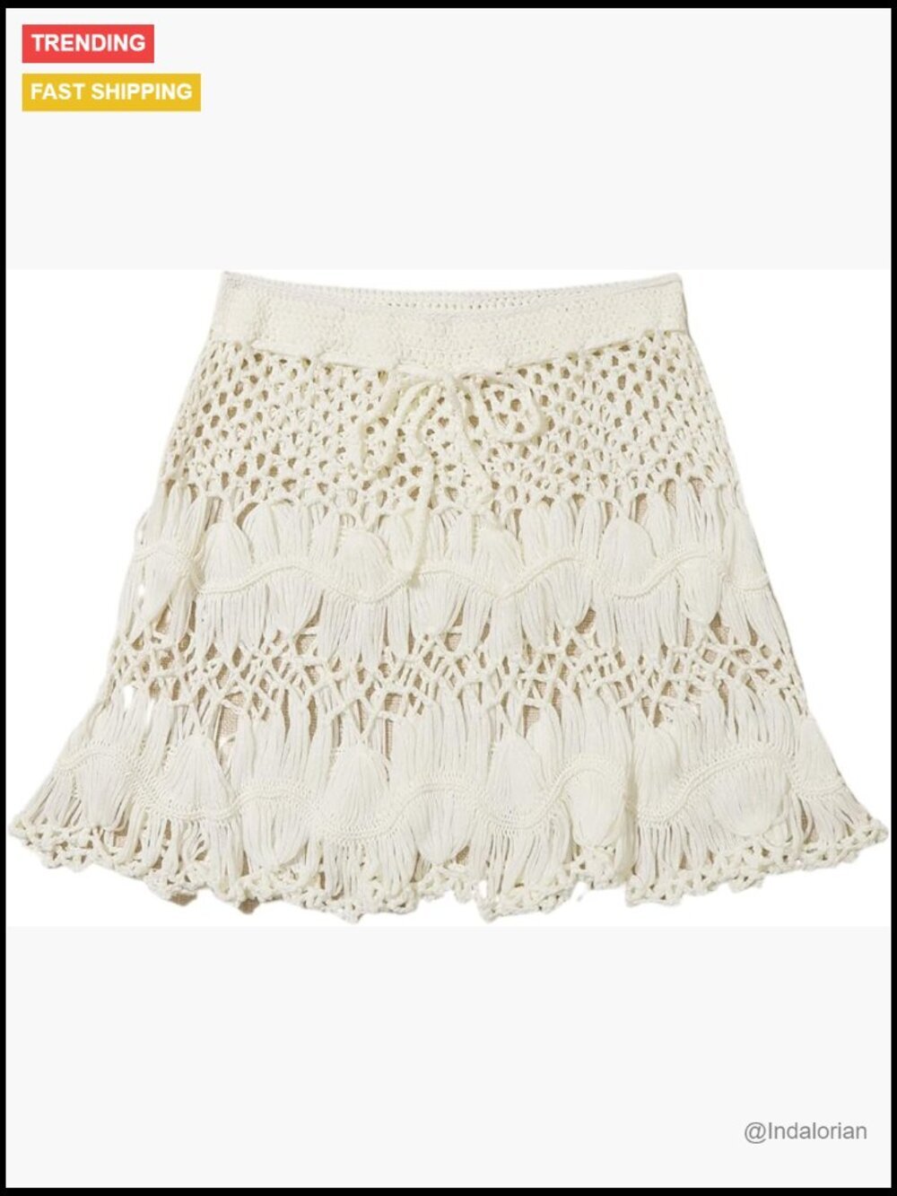 Crochet Tie Waist Beach Cover Up Skirt Sheer Swimwear Coverup